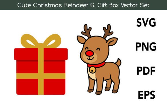 Cute Christmas Reindeer Gift Box SVG for Graphics and Illustrations