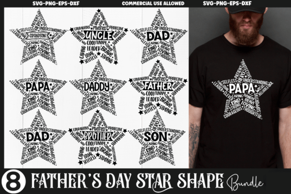 Father’s Day Star Shape SVG Bundle for Crafts and Graphics