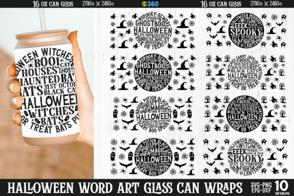 Halloween Wordart Can Glass Wrap Bundle for Crafts and Graphics