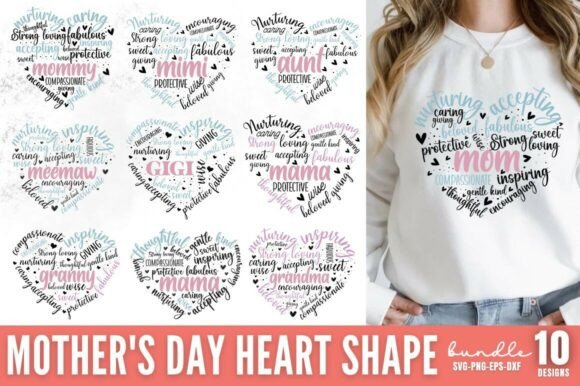 Mother’s Day Heart SVG Bundle Graphics for Crafts