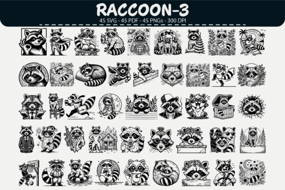 Raccoon Clipart Bundle – 45 Designs for Graphics and Illustrations