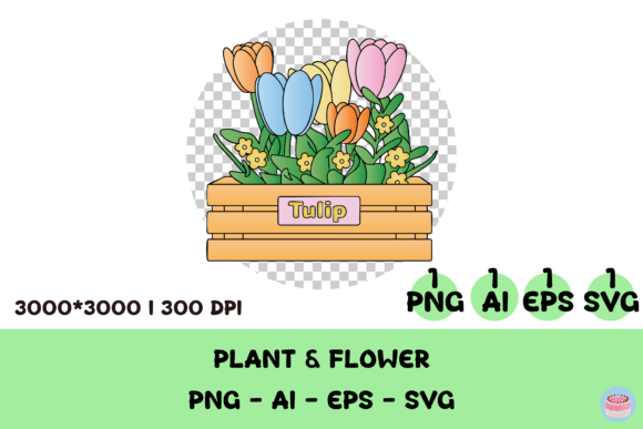 Vibrant Multi-Colored Tulip Planter Clipart for Graphics and Illustrations