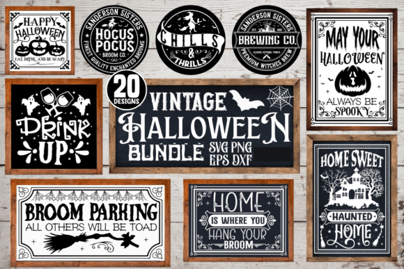 Vintage Halloween Sign SVG Bundle for Crafts and Graphics
