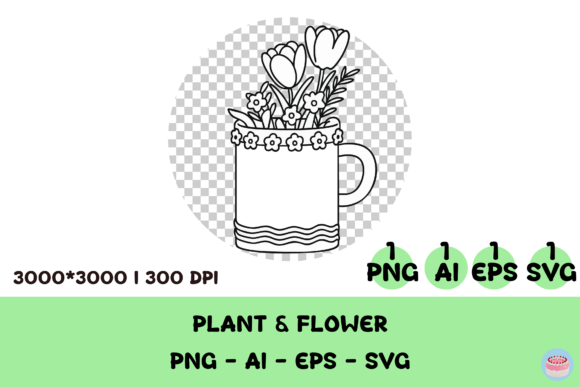 Whimsical Tea Tulips Line Art Clipart for Creative Design Projects